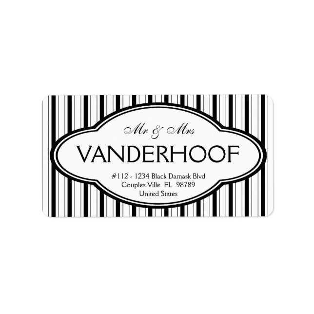 Herr und Frau Surname Bold Black Mod Stripes Adressaufkleber (Vorne)