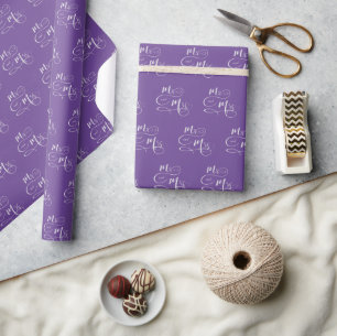 Herr und Frau Text für die Hochzeit auf Lila Geschenkpapier