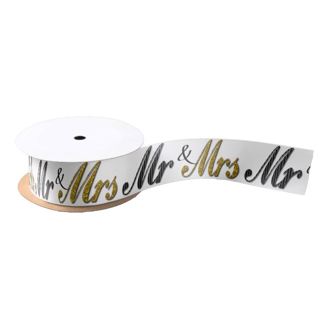 Herr und Frau Tuxedo Gold Sparkle Wedding Satinband (Spule)