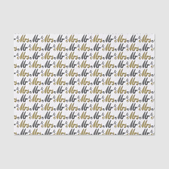 Herr und Frau Tuxedo Gold Sparkle Wedding Seidenpapier (Vorderseite)