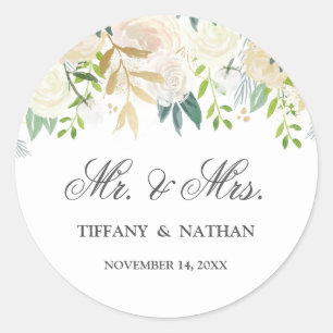 Herr und Frau Watercolor Floral Gold Aufkleber