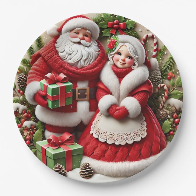 Herr und Frau Weihnachtsmann  Pappteller (Vorderseite)