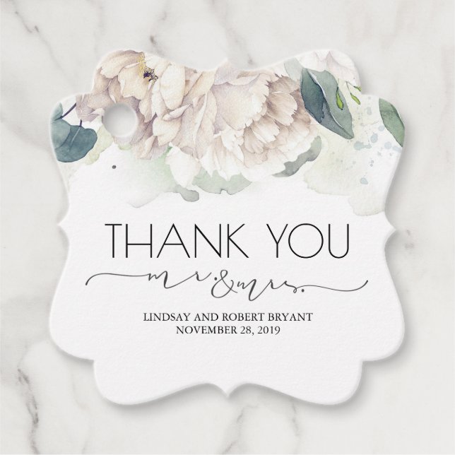 Herr und Frau White Floral Vielen Dank Geschenkanhänger (Vorderseite)