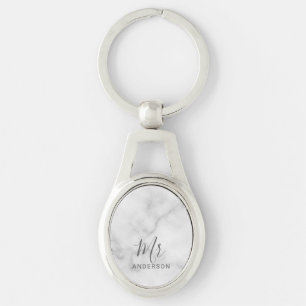 Herr und Frau   White Marble Moderne Skripthochzei Schlüsselanhänger