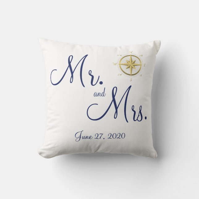 Herr und Frau White Nautical Wedding Pillows Kissen (Vorderseite)