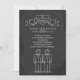 Herr und Herr Doodle Chalkboard Gay Wedding Einladung