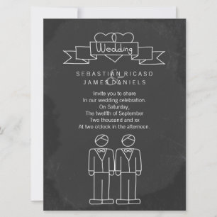 Herr und Herr Doodle Chalkboard Gay Wedding Einladung