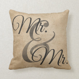Herr und Herr Gay Burlap Wedding Personalized Kissen