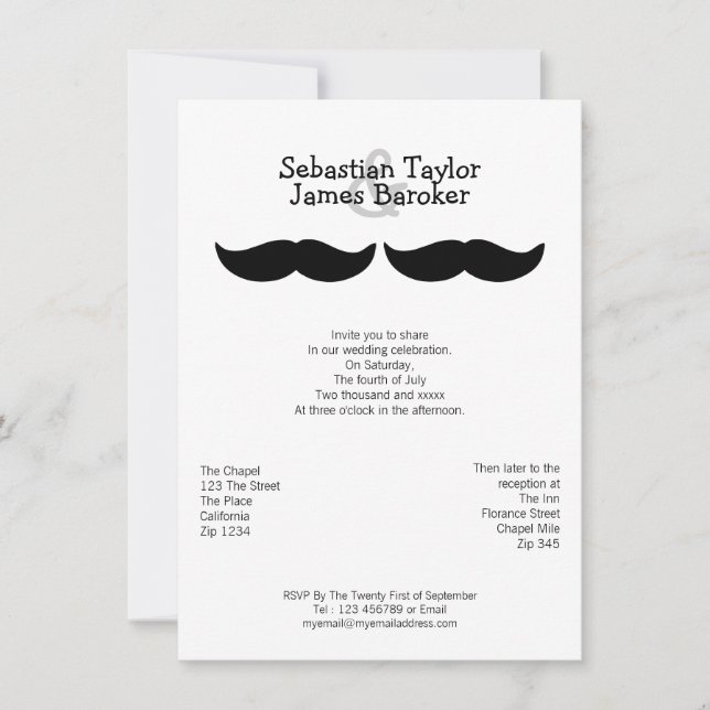 Herr und Herr Mustache Wedding Einladung (Vorderseite)