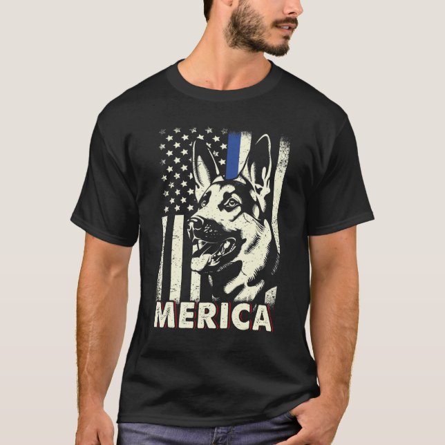 Herren 4. Juli Deutscher Schäferhund Merica Ameri T-Shirt (Vorderseite)