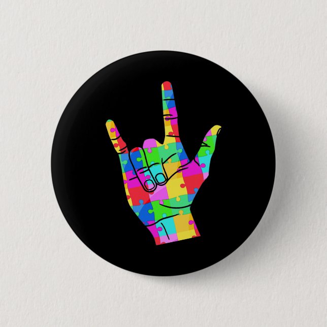 Herren Autismussensibilisierung Gebärdensprachenge Button (Vorderseite)