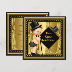 Herren-Baby-Party Junge Gold Schwarz Brünette Baby Einladung