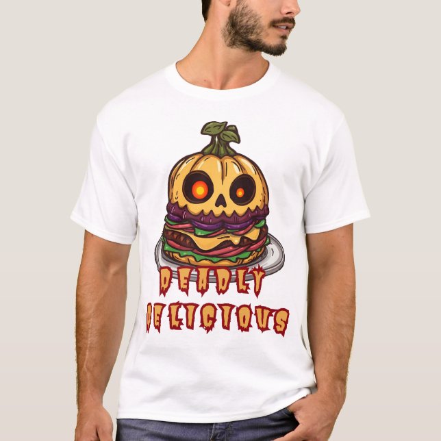 Herren Basic T-Shirt Halloween-Kürbis-Burger (Vorderseite)