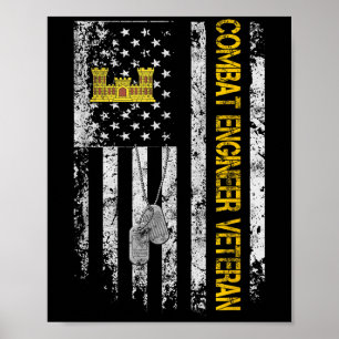Herren Combat Engineer Veteran Shirt Vintage Flag Poster