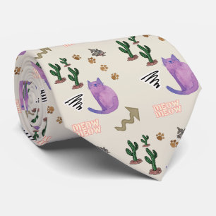 Herren Designer Krawatten Katze Fisch Pfoten Meow