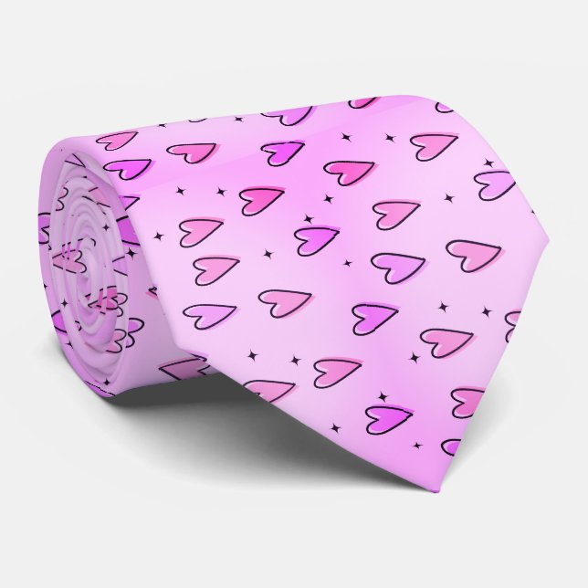 Herren Designer Krawatten Rosa & Lila Herzen (Gerollt)