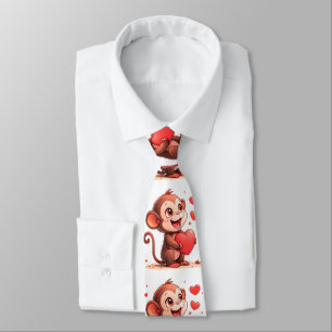 Herren Designer Ties Monkey Red Hearts Krawatte