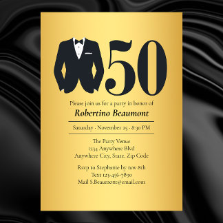 Herren Eleganter Smoking Gold Schwarz 50. Geburtst Einladung