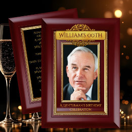 Herren Elegantes Gold Mahagoni Foto Geburtstag Einladung