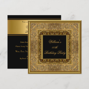 Herren Elegantes Holz-Look Gold Geburtstagsfeier Einladung