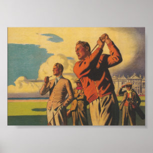 Herren Golf spielen, Vintages Golfplakat Poster