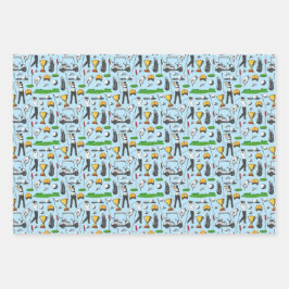 Herren Golfsport Symbole Blaues Geschenk Geschenkpapier Set