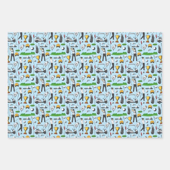 Herren Golfsport Symbole Blaues Geschenk Geschenkpapier Set (Vorderseite)