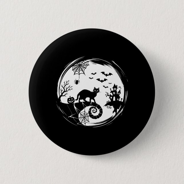 Herren Halloween Katze Spinne Fledermäuse Mond Sch Button (Vorderseite)