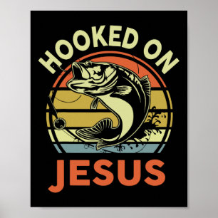 Herren Hooked On Jesus Christliches Angler-Shirt L Poster