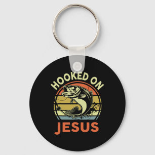Herren Hooked On Jesus Christliches Fishing-Shirt Schlüsselanhänger