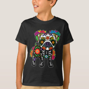 Herren Hund Pug Florales Skelett Tag Der Regierung T-Shirt