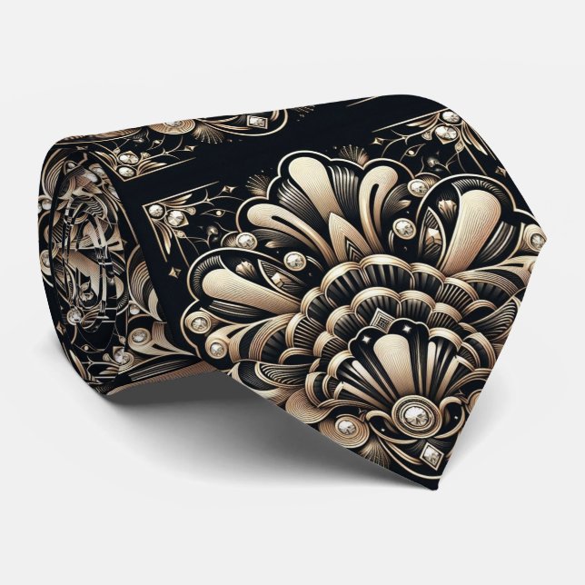 Herren Krawatte | Art Deco Faux Diamant Halsbinden (Gerollt)
