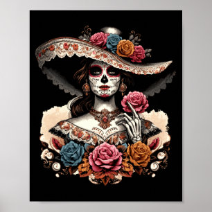 Herren La Catrina Bunter Totenkopf Mexikanischer T Poster