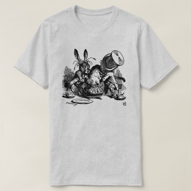 Herren Mad Hatter Dormaus im Teapot B&W T-Shirt (Design vorne)