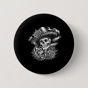 Herren Mexiko Vintage Skelett Dia De Los Muertos Button
