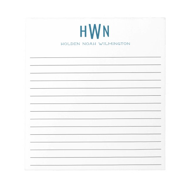 Herren Monogram Professional Navyblaue Schrift Notizblock (Vorderseite)