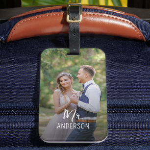 Herren-Monogramm-Hochzeitspaar-Foto-Geschenk Gepäckanhänger