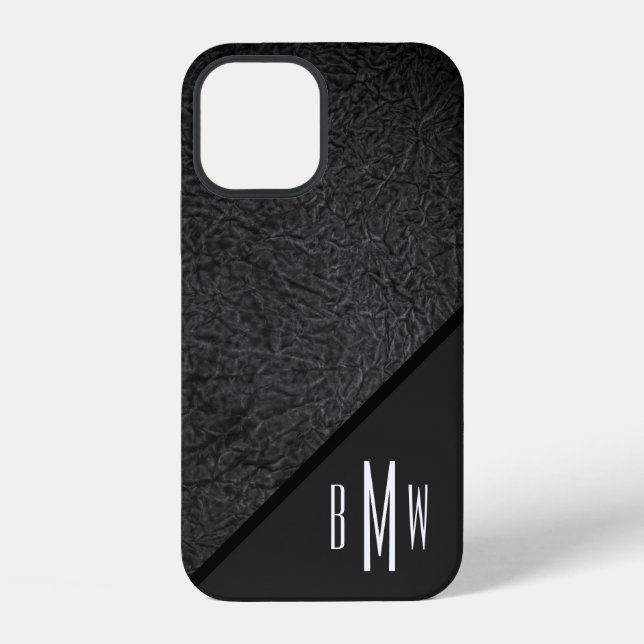 Herren Monogramm Moderne Schwarz Textur Musterdruc iPhone Hülle (Rückseite)