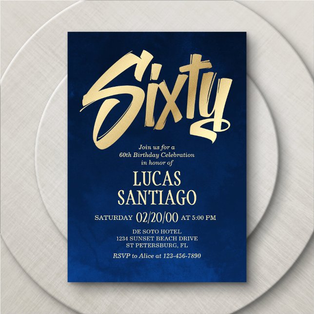 Herren Navy Gold 60. Geburtstag Einladung (Von Creator hochgeladen)