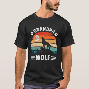 Herren Opa Wolf Vater-Tag Mond Nacht Vintage T-Shirt