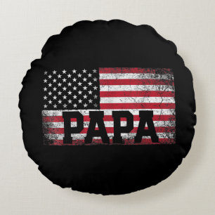 Herren Papa Amerikanische Flagge Vatertag 4. Juli  Rundes Kissen