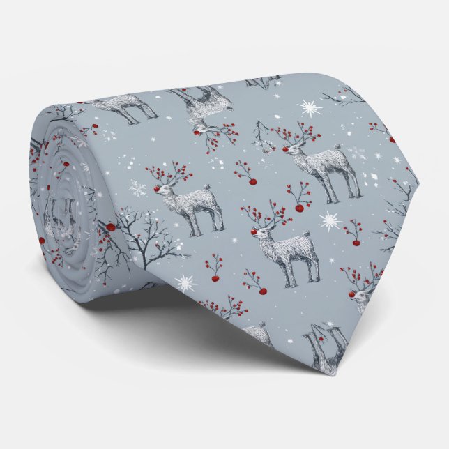 Herren-Rentier-Weihnachts-Schlips Krawatte (Gerollt)
