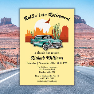 Herren-Rentner-Retro-Klassik-Blau-Auto-Wüste  Einladung
