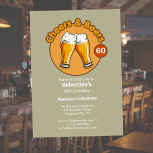 Herren Retro Cheers & Beers Gläser 60. Geburtstag Einladung