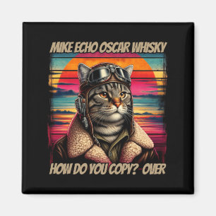 Herren Retro-Katze Pilot Mike Echo O Whisky Meow Magnet