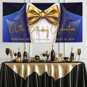 Herren Royal Blau Gold Smoking Geburtstagsfeier Banner