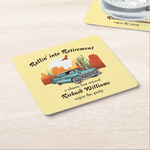 Herren Ruhestand Retro Klassisch Blaues Auto Wüste Rechteckiger Pappuntersetzer