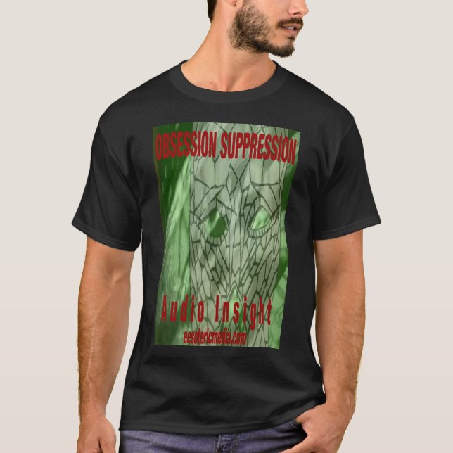 Herren Schwarz T-Shirt "Obsession Suppression". (Vorderseite)