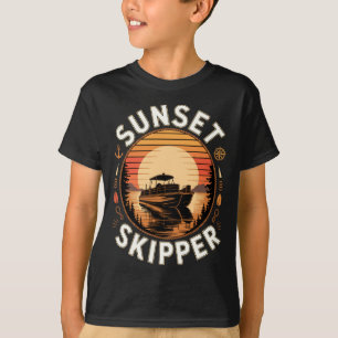 Herren Sonnenuntergang Skipper Bootfahren Boot Pon T-Shirt