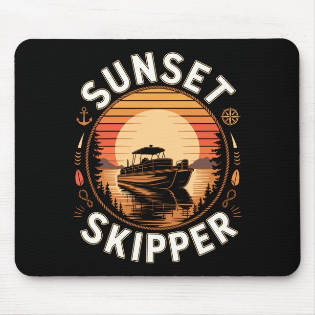 Herren Sonnenuntergang Skipper Bootfahren Pontoonb Mousepad (Vorne)